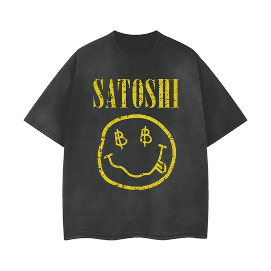 satoshi,SAT,SATOSHI,T-SHIRT,t-shirt,vintage frayed,Vintage Wash,Loose,Bitcoin,BTC